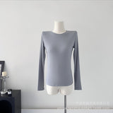 2025 New Model Knitted Long-Sleeved Women Hot To Sell The Basic Solid Color Bottom T-Shirt HZ1208