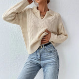 Temperament V-Neck Long-Sleeved Open-Shirted Women's Sweater Bump-Colored Bag Side With Pocket Casual Coat HZ1208