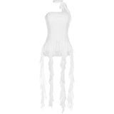 2025 New Pure Hottie Wind Lotus Side Splicing Ribbon Braid Vest Woman Slimming Irregular Top HZ1208