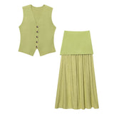 Summer New Undecorated Knitted Vest Knitted Folding Splicing Skirt Set HZ1208