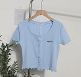 B01 Casual Wood-Eared Embroidery Short Small Cardigan Bottom Shirt T-Shirt T-Enum T-Shirt 89325 HZ1208