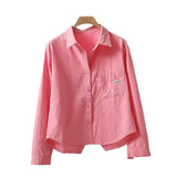 Short Shirt Women 2025 Spring And Autumn New Embroidery Letter Pocket Loose Casual Shirt Women Casual Shirt HZ1208