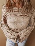 Women's 2025 Crochet Burqa Hollow Women's Long-Sleeved Round-Neck Short Top Beach Sweater HZ1208