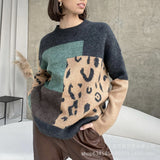 2025 Leopard-Print Spliced Sweater Female Soft Thick Sheep Velvet Long Sleeve Knitted Tops In Wind HZ1208