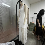 Sexy Sleeveless Slings With Lot Leaves Side-Off Long Dress Hot Net Yarn Splicing Holiday Dress HZ1208