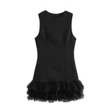 Autumn And Winter New Sleeve Mesh Splicing Sleeveless Mini Dress 4661289 HZ1208
