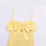 Summer New Small Check-In Bow Ornament Back Hollow Dress 8034522 HZ1208