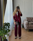 Hot Angolan Red Sweater Set Zipper Jacket + Wide Leg Trousers Knitted Casual Women's Clothing HZ1208