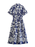 2025 Women's New Belt Dress With A Fan-Print Short-Sleeved Dress 9359 HZ1208
