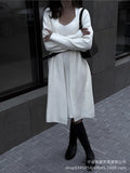 2025 New Solid V-Neck Jacket Dress + Sweater Cardigan Hot Elegant Knitted Set HZ1208