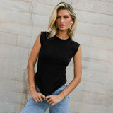 2025 Summer Fashion Solid Color Sleeveless Round Collar Ribs Sexy Hottie Vest Sling Female HZ1208
