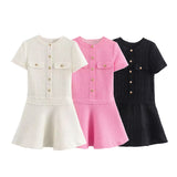 2025 Women's New Pocket Round-Neck Texture Short-Sleeved Dress 7062 HZ1208