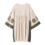 2025 Women's V-Neck Loose Embroidery Dress 3584 HZ1208