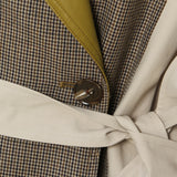 25 New British Wind Splicing Colliding Color Leather Lattice Long Wind Coat Coat Women 1598 HZ1208