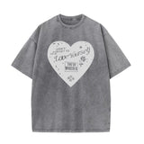 Loose Love Print Short-Sleeved T-Shirt Women's Summer New Water Wash To Make Old Design Feel Bottoming Top Ins HZ1208