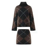 Z2025 New Fashion Temperament Female High-Necked Loose Knitted Sweater Mini-Skirt HZ1208
