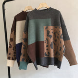 2025 Leopard-Print Spliced Sweater Female Soft Thick Sheep Velvet Long Sleeve Knitted Tops In Wind HZ1208