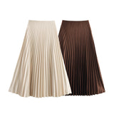 Spring New Folding Solid Color Mid-Rise Mid-Swaist Mid-Summer Skirt Skirt 3067401 HZ1208
