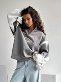 Street Sports Half Zippered Sweater Women Spring And Autumn Retro Letter Printing Ball Collar Coat HZ1208