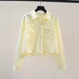 Spring And Autumn Fashion Small Fresh Light Blue Short Shirt Women's Double Pocket Loose Long-Sleeved Shirt HZ1208