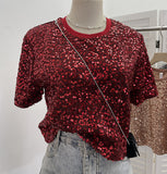 Red Lidg Short-Sleeved T-Shirt Woman 2025 Spring Dresses Loose Lime Bling Blouse 1059 HZ1208