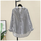 Cotton Shirt 2025 Spring And Autumn Casual Polo Collar Long Sleeve Stripe Loose Retro Stripe Commuting Top Lady HZ1208