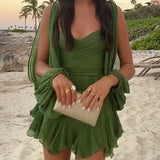 2025 Spring Women's Dress Sexy Hottie Skylit Lantern Sleeve V Collared Shoulder Dress HZ1208