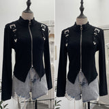 Real Shooting Irregular Zipper Collar Short Small Coat With Long Sleeves And Bottom Shirt 2680 HZ1208