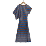 Z Striped Slanted Shoulder Short-Sleeved Woman Summer Small Fresh Loose Display Lanky Over-Knee Dress 6085910 HZ1208