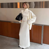 Soft Glutinous Sweater Three-Piece Tset Tset With Long Skirt And Open Shirt Gentle And Sleek Atmosphere HZ1208