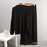 2025 Hot Sales Solid-Color Suit Women Irregular Open Fork Top + Wide Leg Pants Leisure Loose New HZ1208