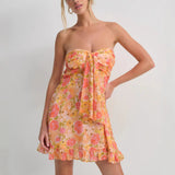 New Sexy French Print Translucent Floral Wrapping Thoracic A-Skirt Miniskirt HZ1208