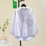 Pure Cotton Thin Striped Shirt Women Long Sleeve Fashion Korean Casual Loose Shirt Women Wear Sunscreen HZ1208