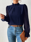 2025 Women's Autumn And Winter New Half-High Collar Spliced Wave Chiffon Long-Sleeved Top Woman HZ1208