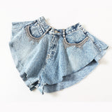 25 New Station Styling Lotus Leaves Side Hem Wide Legs Denim Shorts Hot Pants Fake Skirts 1565 HZ1208