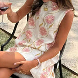 Women's 2025 Summer New Casual Pink Flower Round-Neck Sleeveless Vest Dress HZ1208