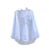 Cotton Shirt 2025 Spring And Autumn Casual Polo Collar Long Sleeve Stripe Loose Retro Stripe Commuting Top Lady HZ1208