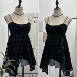 Real-Shooting Lace Tling Folded Sling Vest Irregular Skirt Shaved Thin Holiday Wind Sleeveless Top 1029 HZ1208