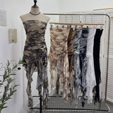 Solid Shot Tie Net Yarn Printing Irregular Ribbon Three-Dimensional Flowers Small Man With Chest Short Skirt Dress Dress 6652 HZ1208