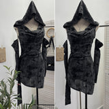 Real Shooting Wasteland Wind Makes Old Hole-Breaking Fabric Collared Hooded And Hip Dress With Cuff Cover Dress 9263 HZ1208