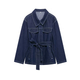 Spring And Summer New Women's Women's Belt Lap Tie Denim Coat Wide Leg Trousers HZ1208