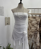 Solid Shot Tie Net Yarn Printing Irregular Ribbon Three-Dimensional Flowers Small Man With Chest Short Skirt Dress Dress 6652 HZ1208