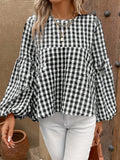 New Autumn/Winter 2025 New Ins Wind-Round-Necked Doll Shirt Lantern Sleeve Shirt Loose Top Tide HZ1208