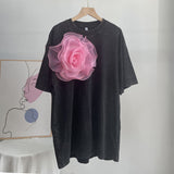 2025 Summer New Hot Water Washing Wax Dye Faded Short-Sleeved Street Style To Make Old Cotton T-Shirt Girl HZ1208