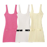 Z New Women's Elastic Knitted Button Dress With Short Dress 5063343 HZ1208