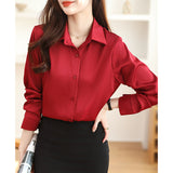 Spring And Autumn 2025 New Advanced Sensational Anti-Floored Wrinkled-Faced Shirt For Women's French Leisure Career Commuting Shirt HZ1208
