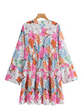 2025 Women's V-Neck Printing Long-Sleeved Loose Dress 1641 HZ1208