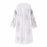 2025 Women's New White Long Embroidery Shirt 3453 HZ1208