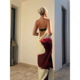 INS Holiday Wind And Show-Back Special Print Bra Long Skirts Open-Shoulder Casual Skirt HZ1208