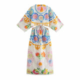 2025 Women's New Lulen Short-Sleeved Printed Linen Dress 5650 HZ1208